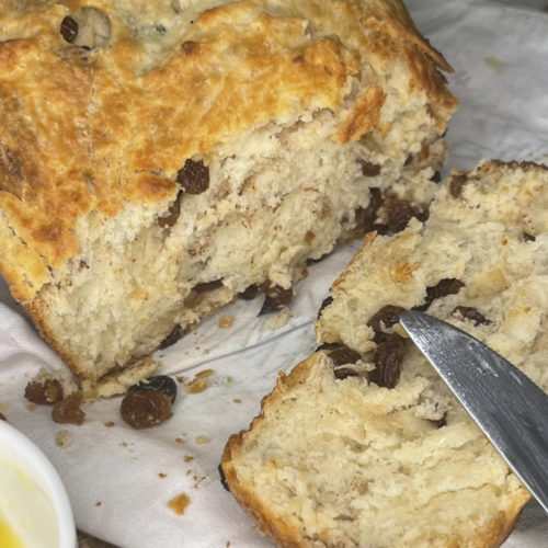 rustic no knead raisin bread